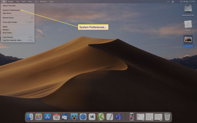 MacOS-i töölaud koos esiletõstetud süsteemieelistustega