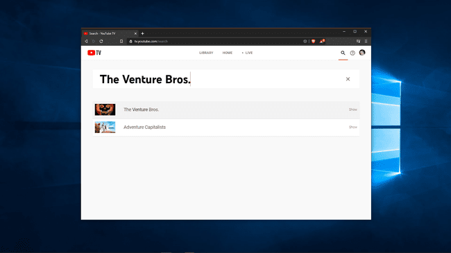 YouTubeTV検索のスクリーンショット。