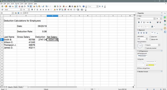 nettosalaris is berekend in OpenOffice Calc.