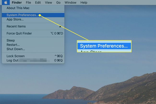 Apple-ის მენიუ Mac-ზე სისტემური პრეფერენციების ბრძანებით მონიშნული
