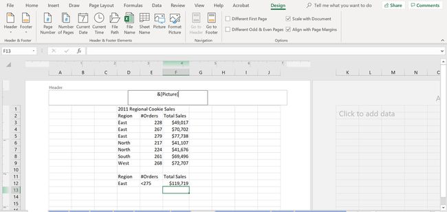 Kod obrazu w nagłówku arkusza Excel.