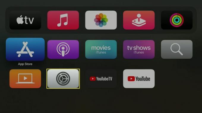 Innstillinger-appen er uthevet på Apple TV.