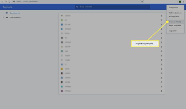 El comando " Importar marcadores" en Chrome