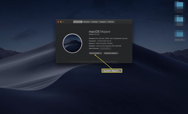 Järjestelmäraportti korostettuna Tietoja tästä Macista