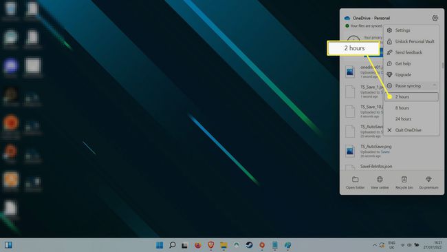 2 timer under pauselengde i OneDrive-menyen.