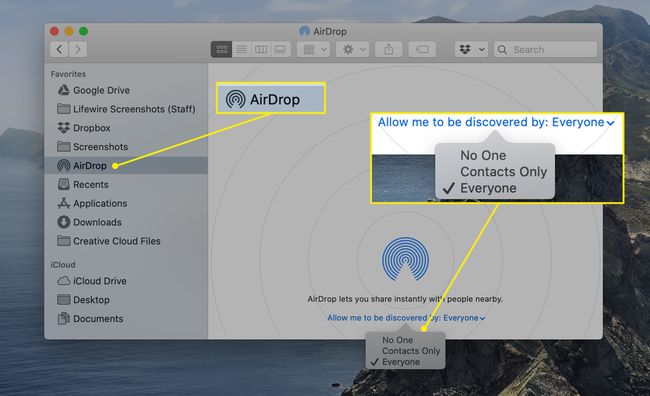 AirDrop, permita-me ser descoberto por: Todos no macOS