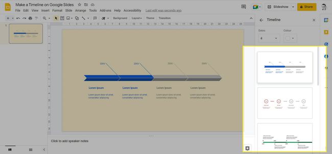 เทมเพลตไทม์ไลน์ที่เลือกใน Google สไลด์พร้อมไฮไลต์เทมเพลต