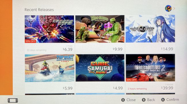 Uno screenshot delle uscite recenti nel Nintendo E-Shoppe.