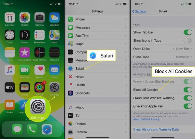 Путања за иПхоне да бисте омогућили све колачиће у Сафарију