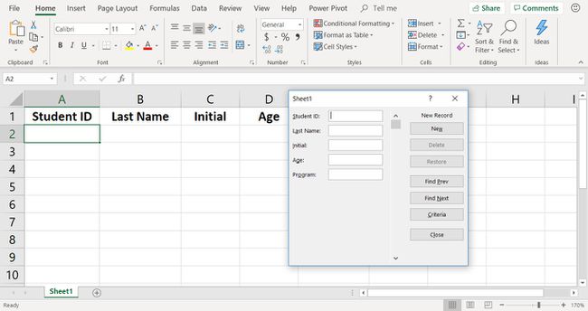 Zrzut ekranu przedstawiający formularz wprowadzania danych w programie Excel