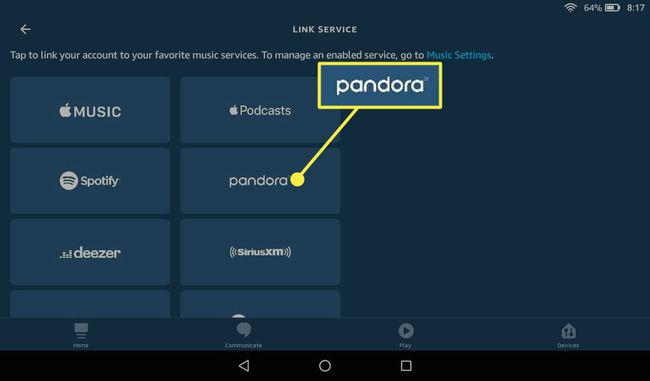 Pandora Alexa ekraanil " Ling Service".