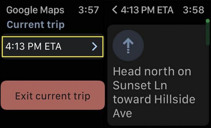 ETA ir izcelts pakalpojumā Google Maps Apple Watch.