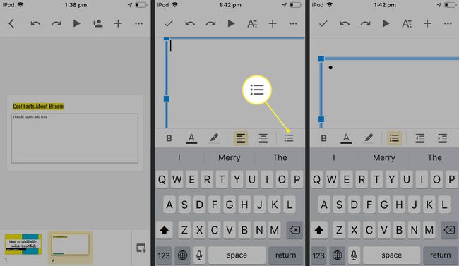 Aplicativo do Apresentações Google para iOS com marcador na caixa de texto