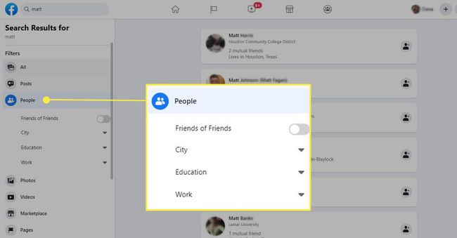 Facebook-sökning - filtrera efter personer