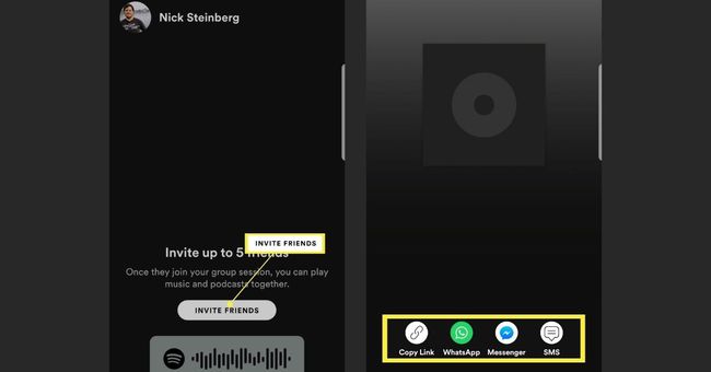 Znajdowanie znajomych i wysyłanie linku z zaproszeniem do sesji grupowej na Spotify na Androida.
