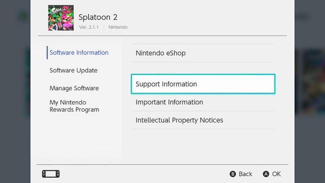NintendoSwitchのソフトウェア情報画面のスクリーンショット。