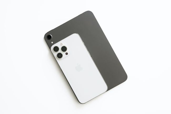„iPhone“ ant „iPad mini“, kad būtų parodytas dydžio skirtumas.