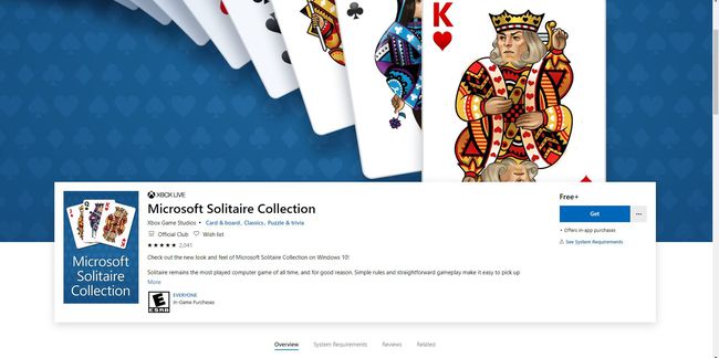 Екранна снимка на страницата за колекция MS Solitaire