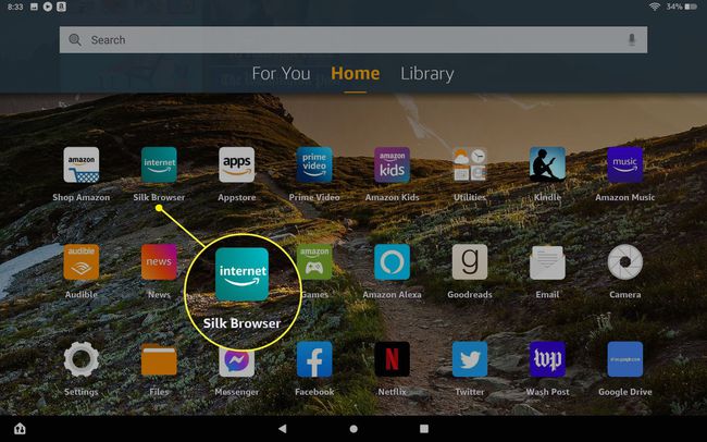 Silk Browser fremhævet på Amazon Fire-startskærmen