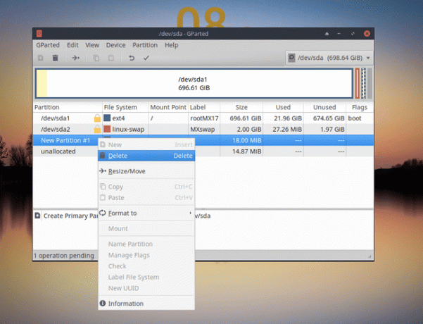 Een partitie verwijderen in GParted