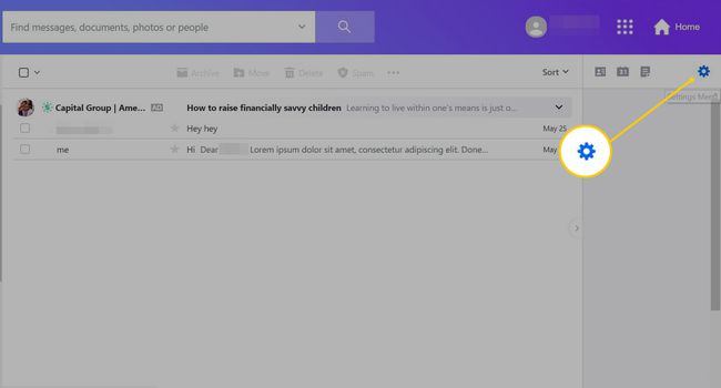 Ícone de engrenagem no Yahoo Mail