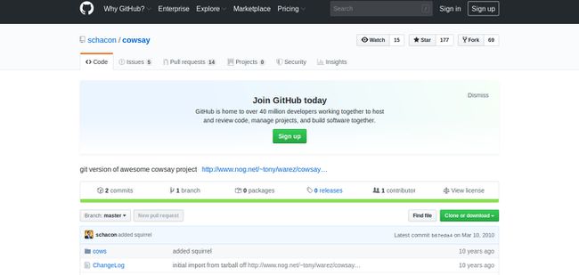 Страница GitHub cowsay