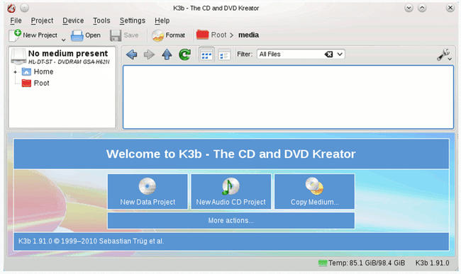 Программное обеспечение K3b CD и DVD Creator