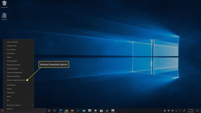Opsi klik kanan menu mulai Windows 10.