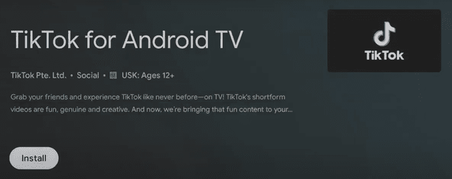 Android TV용 TikTok 설치 버튼