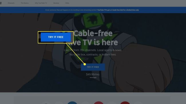 YouTube TV nupp Proovi tasuta