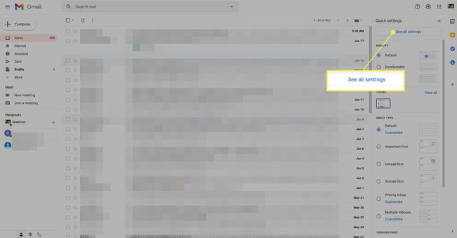 Gmail com Ver todas as configurações destacado