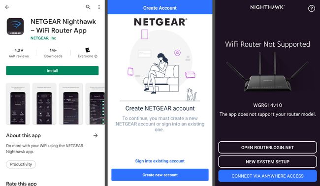 Instale, cree una nueva cuenta y abra RouterLogin.net en la aplicación Netgear Nighthawk Wi-Fi Router