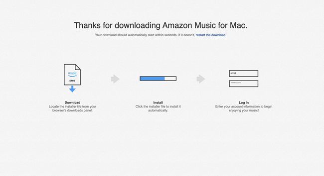 หน้าจอดาวน์โหลดแอปเว็บ Amazon Music