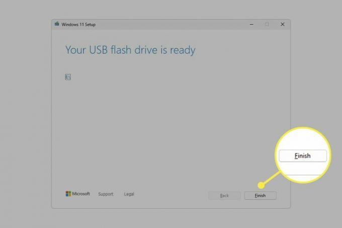 Przycisk Zakończ podświetlony, gdy dysk flash USB jest gotowy.