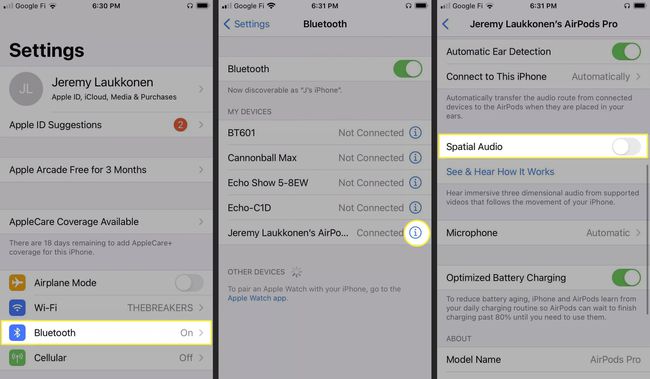 Schritte zum Aktivieren von Spatial Audio auf iOS.