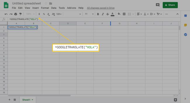 GoogleTranslate (" hola") no Planilhas Google