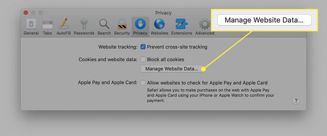 Сафари-јева картица Приватност са истакнутим дугметом Управљање подацима о веб локацији
