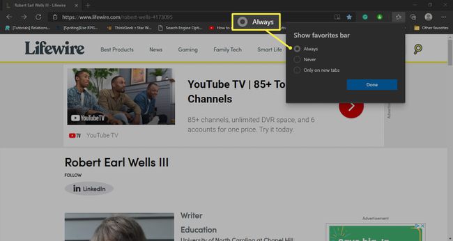 Mostrar siempre la barra de favoritos en Microsoft Edge