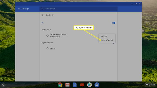 قائمة إعدادات Bluetooth في نظام التشغيل Chrome.