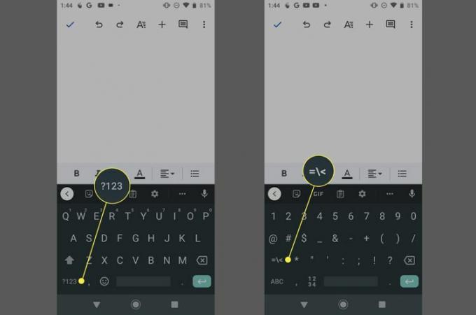 ?Androidキーボードの123キーと記号キー