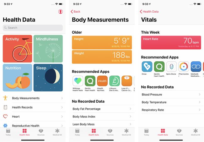 Скриншоты раздела Health Data приложения Apple Health