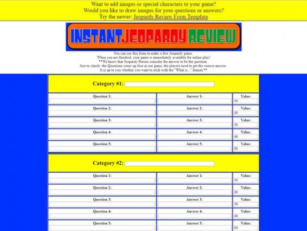 Uporaba predloge Jeopardy za ustvarjanje pregledne igre