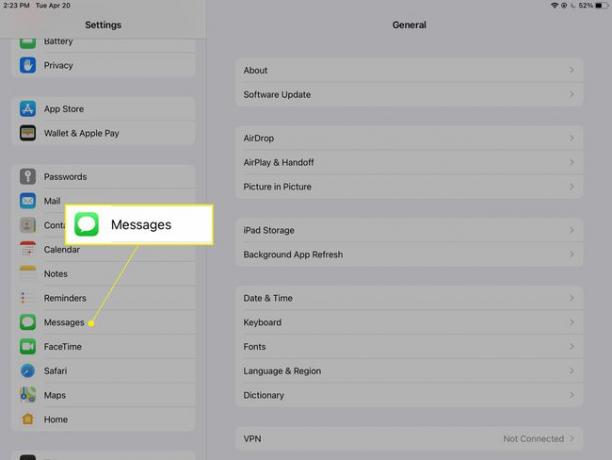 メッセージが強調表示されたiPadの設定