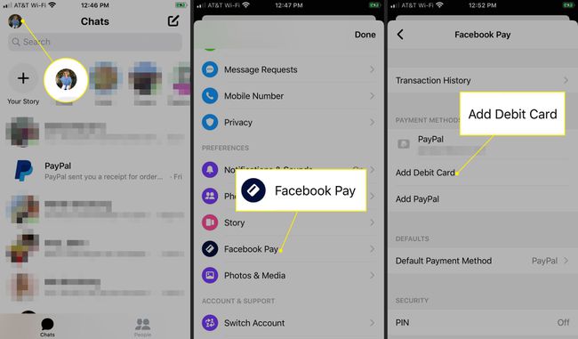 Dodavanje debitne kartice na Facebook Pay putem Messengera