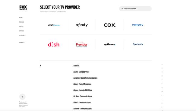 Fox Sports Välj din TV-leverantörssida