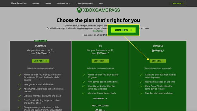 今すぐ参加が強調表示されたXboxGame Pass