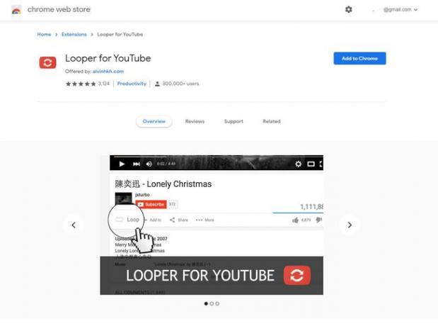 Looper para YouTube en la tienda de Chrome