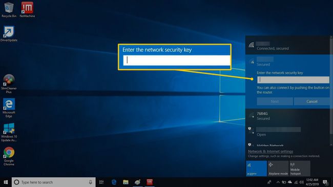 Ingrese la clave de seguridad de la red en Windows 10