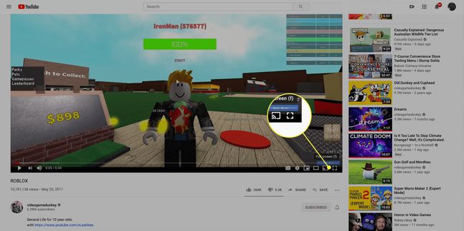 De knop Volledig scherm op YouTube