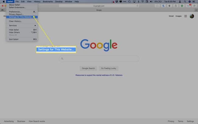 La opción " Configuración de este sitio web" en Safari